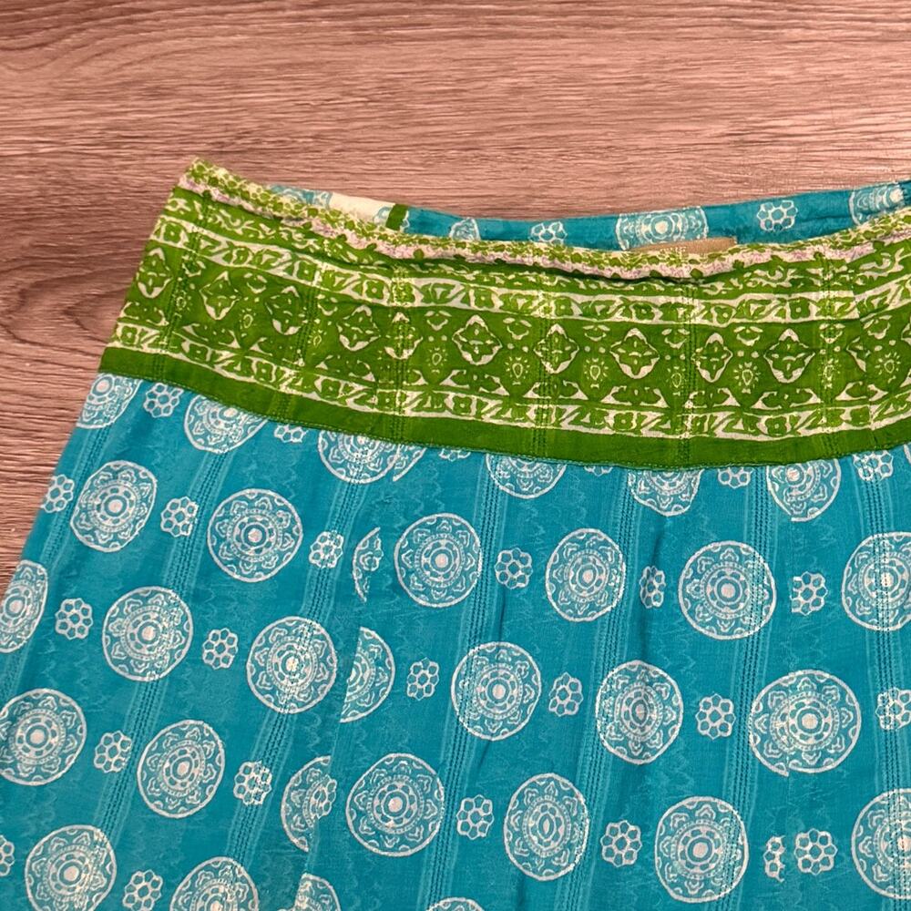 The Territory Ahead 10 Cotton A-Line Midi Skirt Blue Green Festival Boho Hippie - Picture 3 of 6